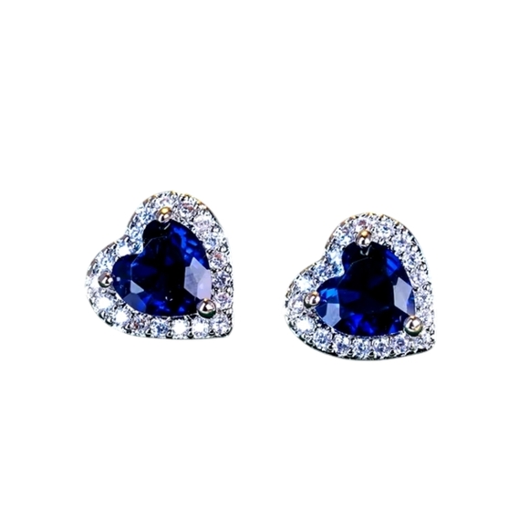 Cubic Zirconia Heart Earrings (blue) - Picture 2 of 4